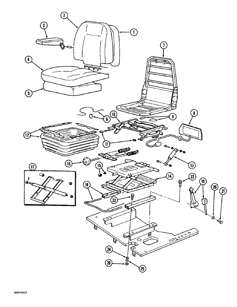 Схема запчастей Case 9030B - (9-045A) - 300642A1 SUSPENSION SEAT ASSEMBLY, SEAT BACK CUSHION WITH CASE LOGO (09) - CHASSIS