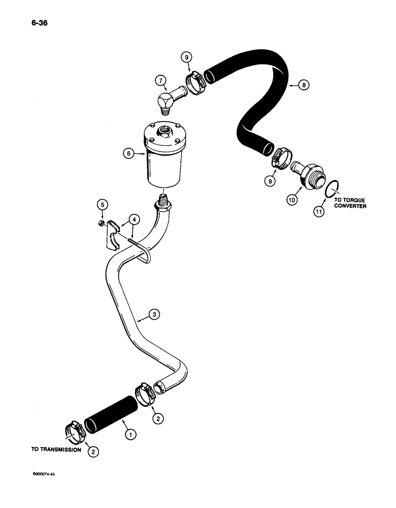 Схема запчастей Case 650 - (6-36) - CRAWLER HYDRAULIC CIRCUIT, TRANSMISSION SUCTION LINE (06) - POWER TRAIN