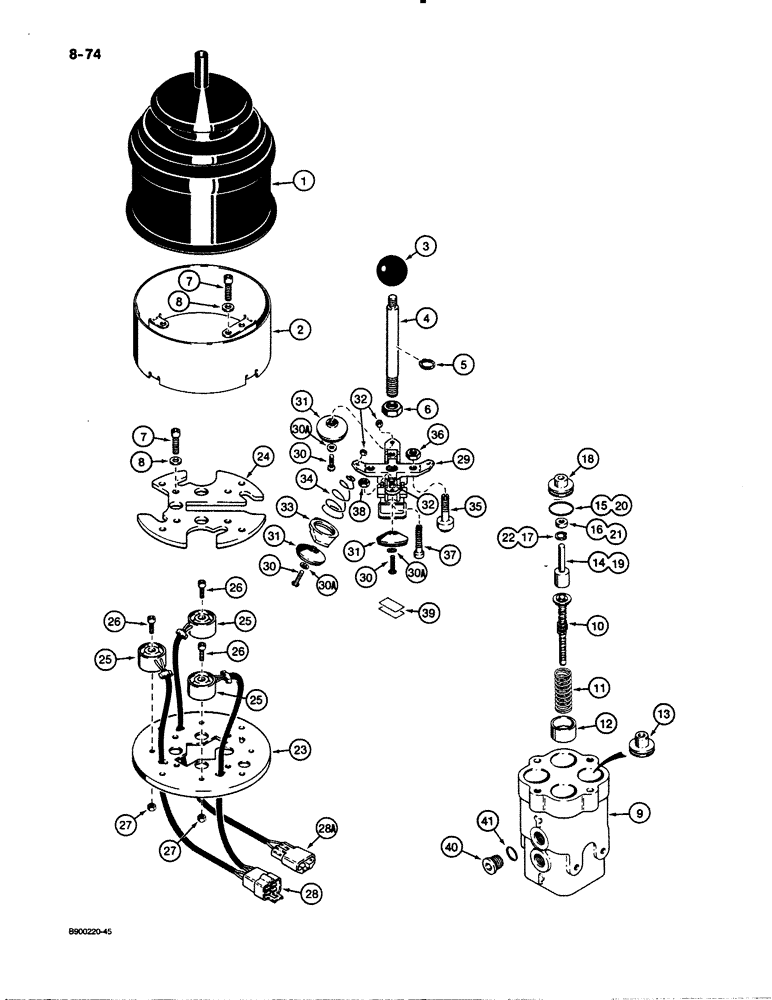 Схема запчастей Case W30 - (8-74) - SINGLE LEVER REMOTE CONTROL VALVE - L116443, FOUR SPOOL (08) - HYDRAULICS