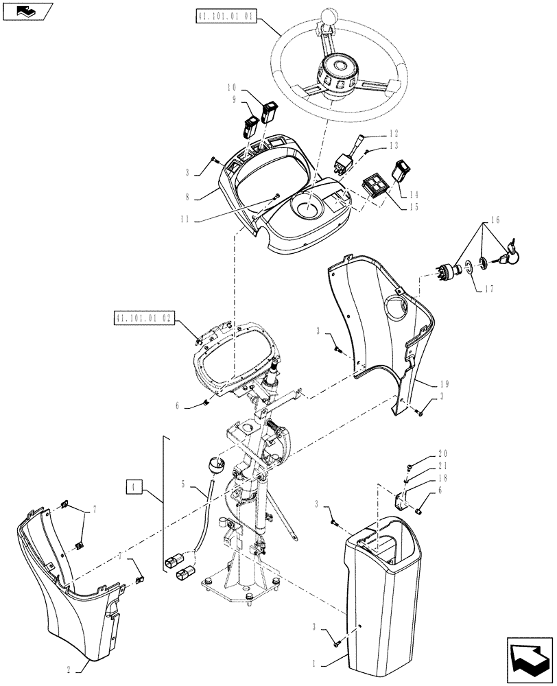 Схема запчастей Case 621F - (41.101.01[03]) - CAB/CANOPY STEERING COLUMN, COVERS AND SWITCHES (41) - STEERING