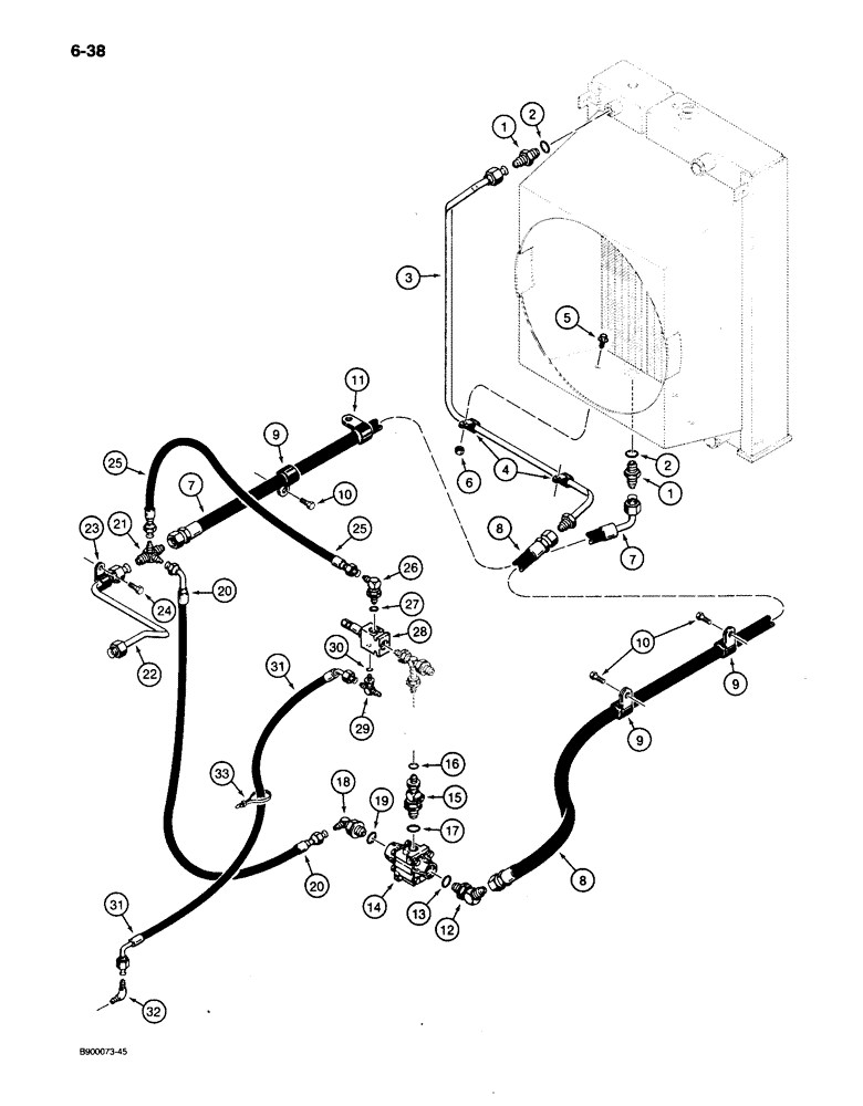 Схема запчастей Case 650 - (6-38) - CRAWLER HYDRAULIC CIRCUIT, COOLING SYSTEM (06) - POWER TRAIN