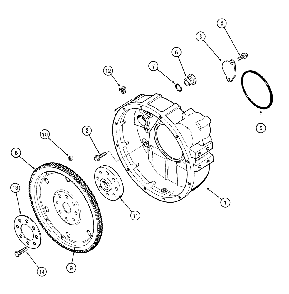 Схема запчастей Case 855E - (2-32) - FLYWHEEL AND HOUSING, 6-590 ENGINE, 6T-590 ENGINE (02) - ENGINE