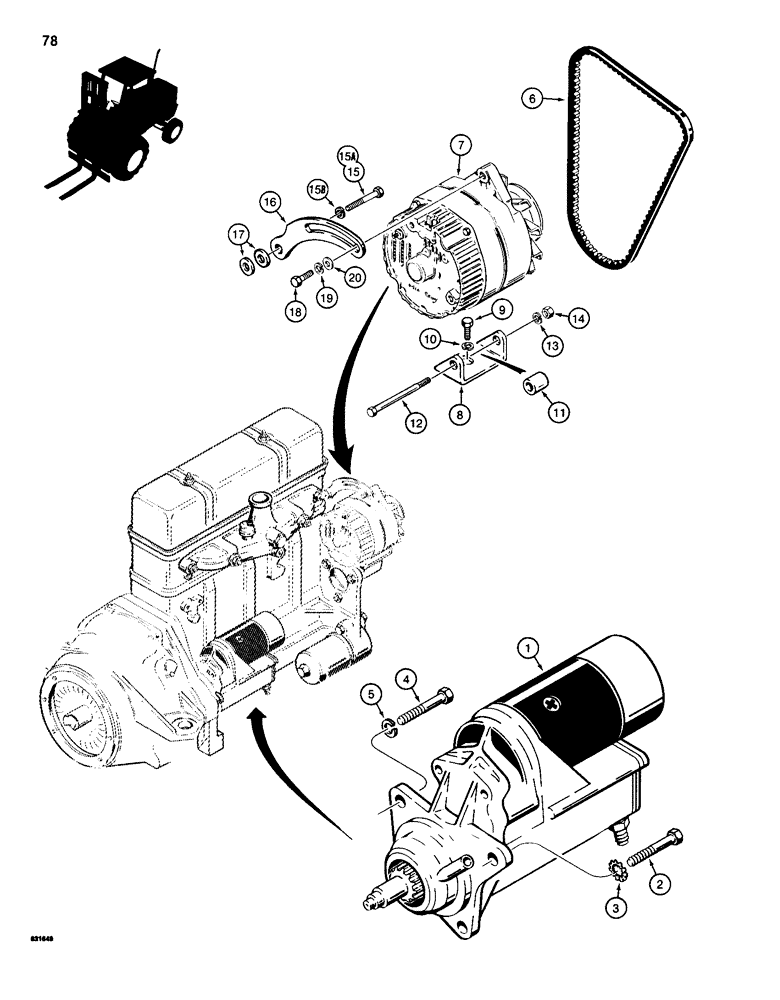 Схема запчастей Case 584D - (078) - STARTER AND ALTERNATOR MOUNTING (55) - ELECTRICAL SYSTEMS