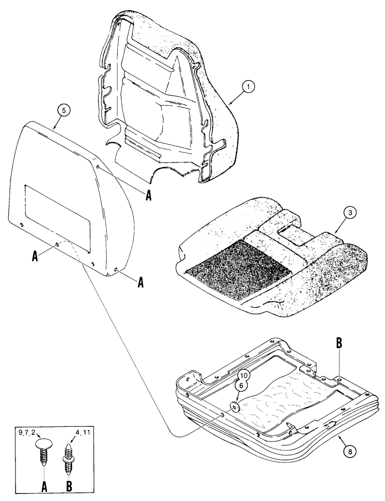 Схема запчастей Case 1835C - (9-44) - DELUXE OPERATORS SEAT, CUSHIONS AND SHELL (09) - CHASSIS/ATTACHMENTS