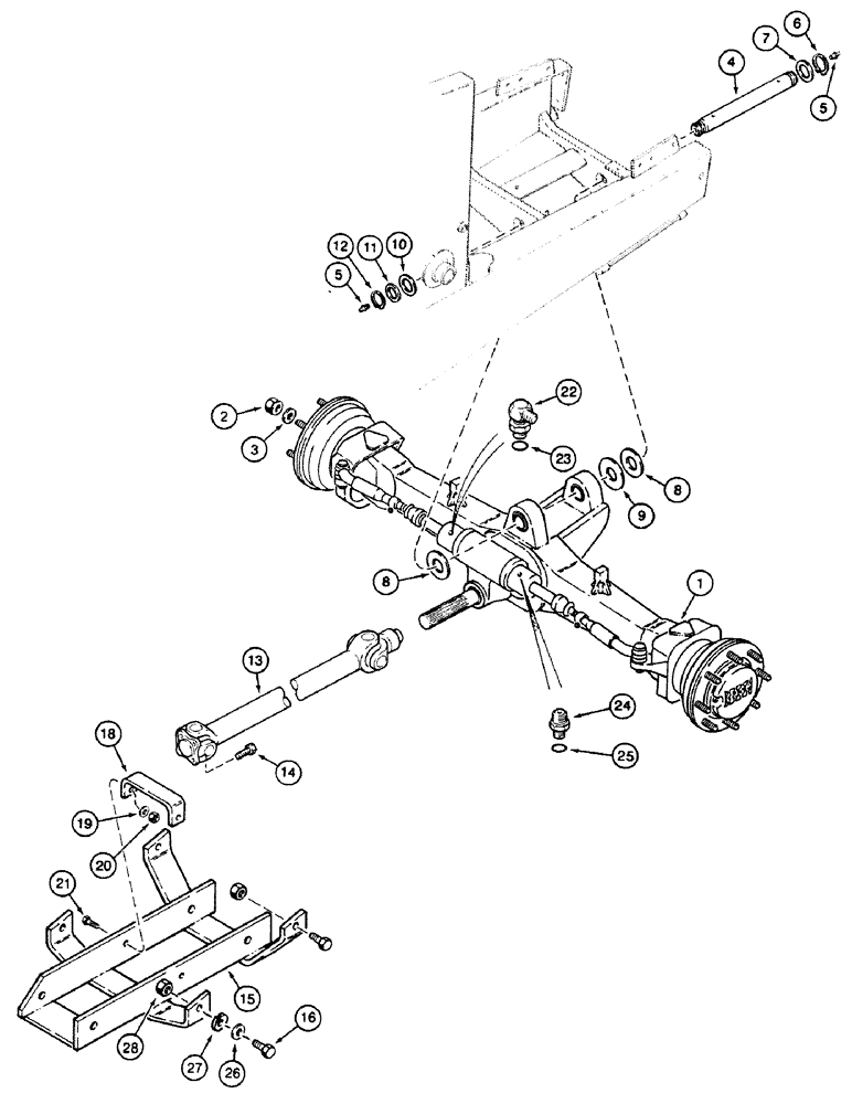 Схема запчастей Case 580SK - (6-34) - FRONT DRIVE AXLE MOUNTING AND DRIVE SHAFT (06) - POWER TRAIN