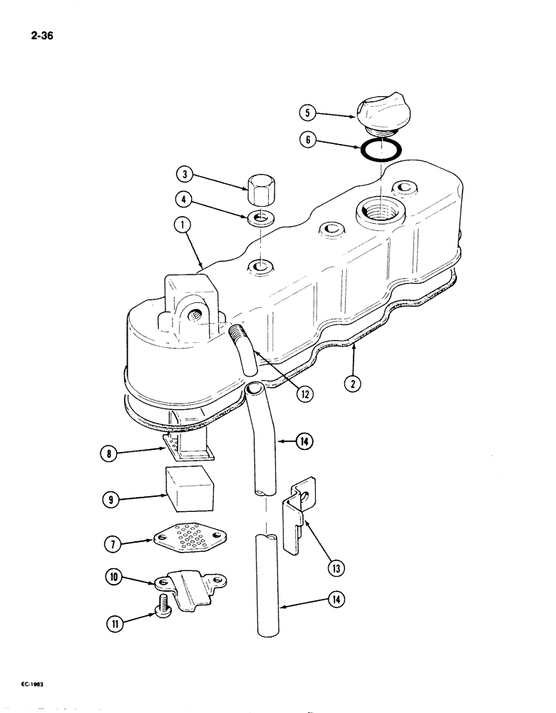 Схема запчастей Case 1825 - (2-36) - CYLINDER HEAD COVER, DIESEL MODELS (02) - ENGINE