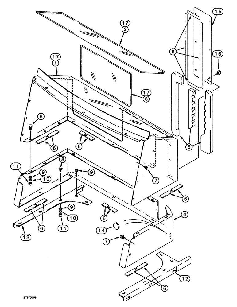 Схема запчастей Case 570LXT - (9-096) - REAR CLOSURE PANELS AND FENDER SUPPORTS, 570LXT MODELS (09) - CHASSIS/ATTACHMENTS