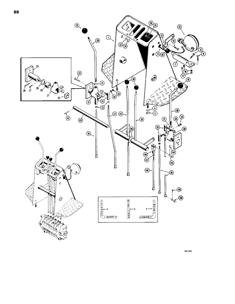 Схема запчастей Case 26 - (088) - TWIN LEVER BACKHOE CONTROL, FOR USE WITH D39047 BACKHOE CONTROL VALVE, FOR 480 AND 480 B TRACTORS 