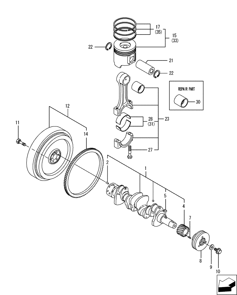 Схема запчастей Case CX50B - (08-008) - CRANKSHAFT & PISTON (10) - ENGINE