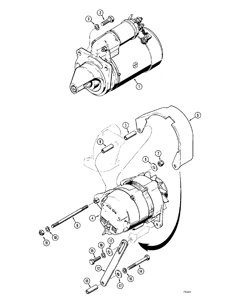 Схема запчастей Case 380CK - (042) - STARTER AND ALTERNATOR MOUNTING (04) - ELECTRICAL SYSTEMS