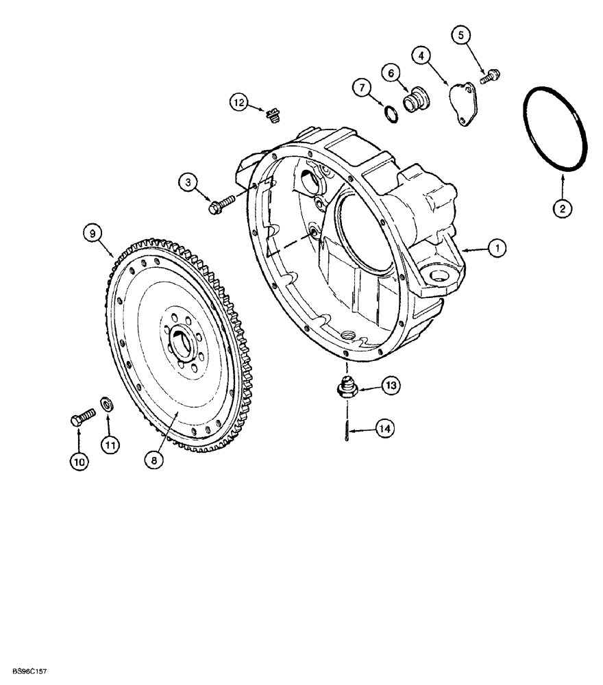 Схема запчастей Case 1150G - (2-045A) - FLYWHEEL AND HOUSING, 6T-590 EMISSIONS CERTIFIED ENGINE, JJG0218023 AND JG0218479 AND AFTER (01) - ENGINE