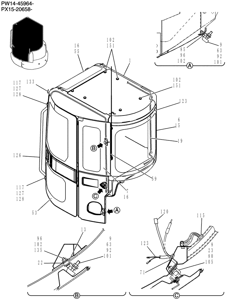 Схема запчастей Case CX31B - (180-17[1]) - CAB ASSEMBLY (00) - GENERAL & PICTORIAL INDEX