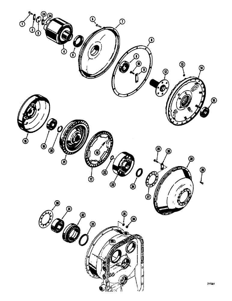 Схема запчастей Case 400 - (016) - TRANSMISSION, FRONT COVER, INPUT SHAFT AND TORQUE CONVERTER (03) - TRANSMISSION