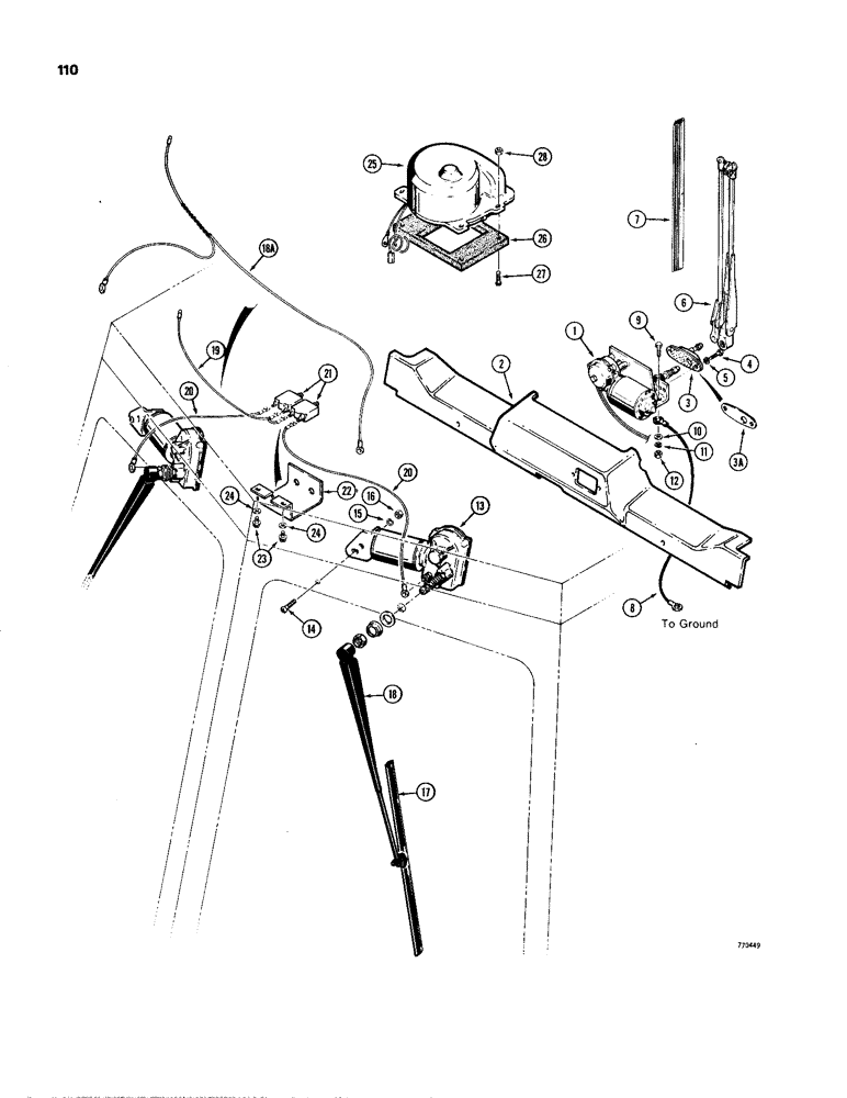 Схема запчастей Case W24B - (110) - CAB WIPERS, FRONT WIPER - INCLUDED IN CAB (04) - ELECTRICAL SYSTEMS