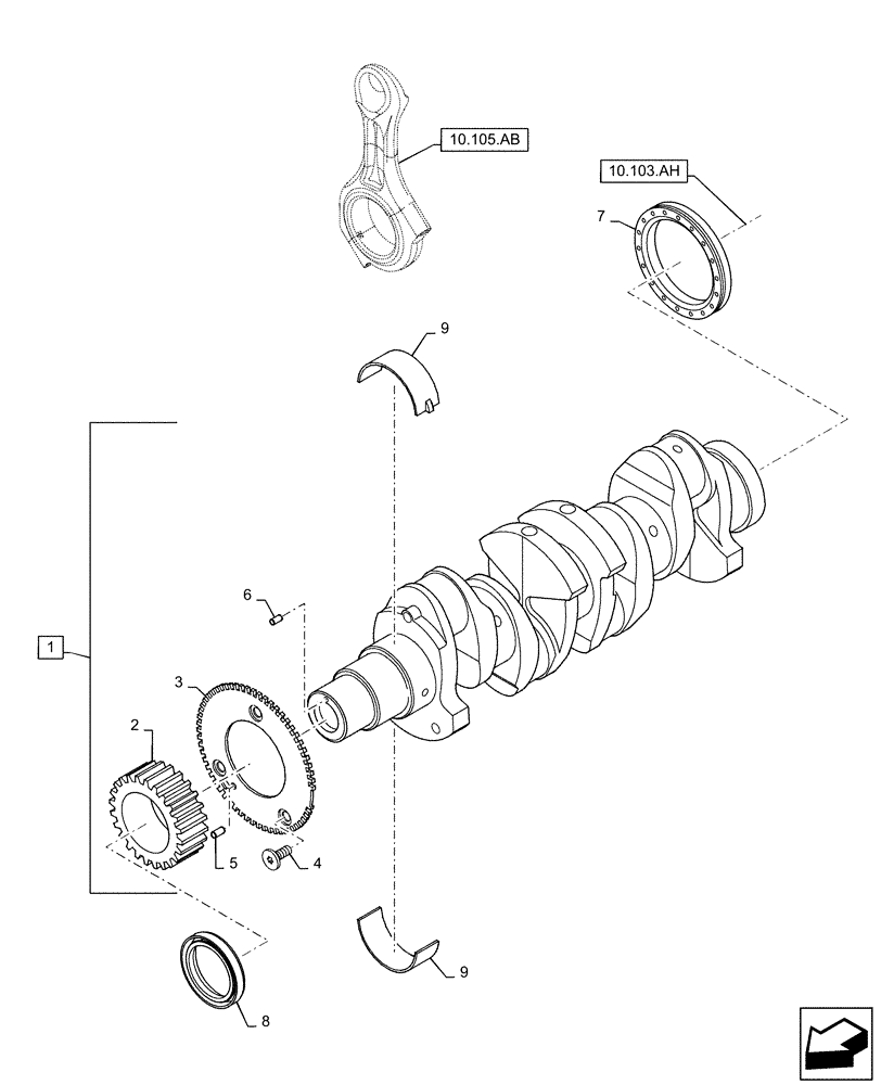 Схема запчастей Case F5CE5454B A005 - (10.103.AA) - CRANKSHAFT (10) - ENGINE