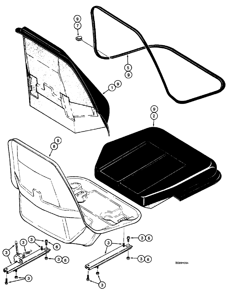 Схема запчастей Case 590SL - (9-68) - STANDARD SEAT ASSEMBLY (09) - CHASSIS/ATTACHMENTS