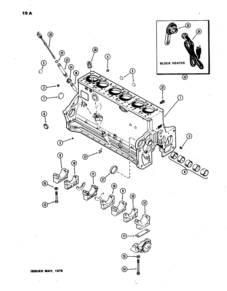 Схема запчастей Case W24B - (019A) - CYL BLOCK,(504BD) DIESEL ENG,THICK DECK BLOCK & LARGE CRANKSHAFT USED ENG. SN.2556250-2572011, (02) - ENGINE