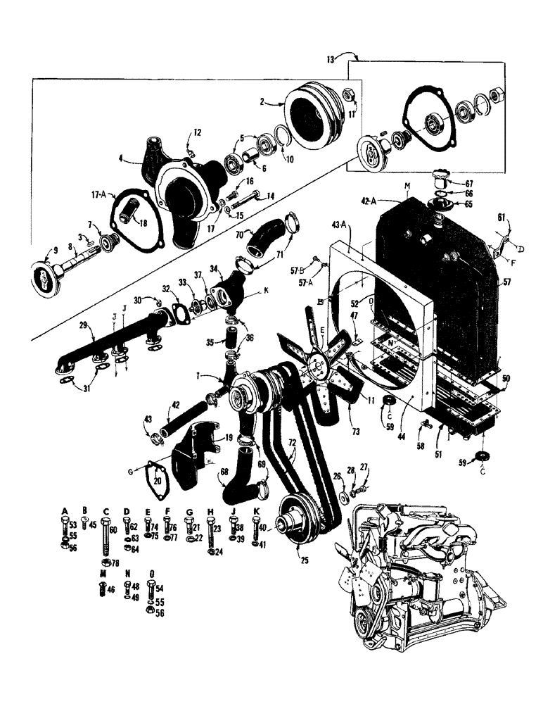 Схема запчастей Case 750 - (032) - WATER PUMP, RADIATOR & FAN (01) - ENGINE