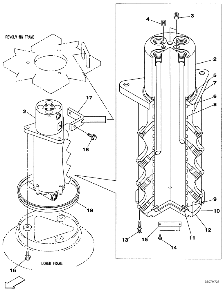 Схема запчастей Case CX75SR - (08-07) - HYDRAULICS - JOINT, SWIVEL CENTER (08) - HYDRAULICS