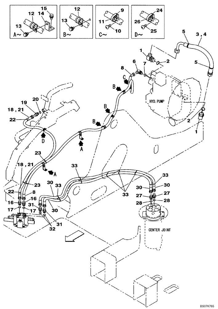 Схема запчастей Case CX225SR - (08-83) - BLADE CYLINDER LINE (08) - HYDRAULICS