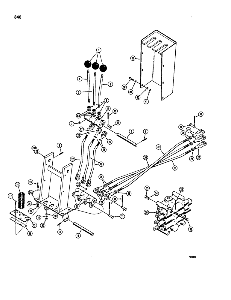 Схема запчастей Case W20 - (346) - LOADER CONTROL VALVE AND LEVERS (3 SPOOL) (08) - HYDRAULICS