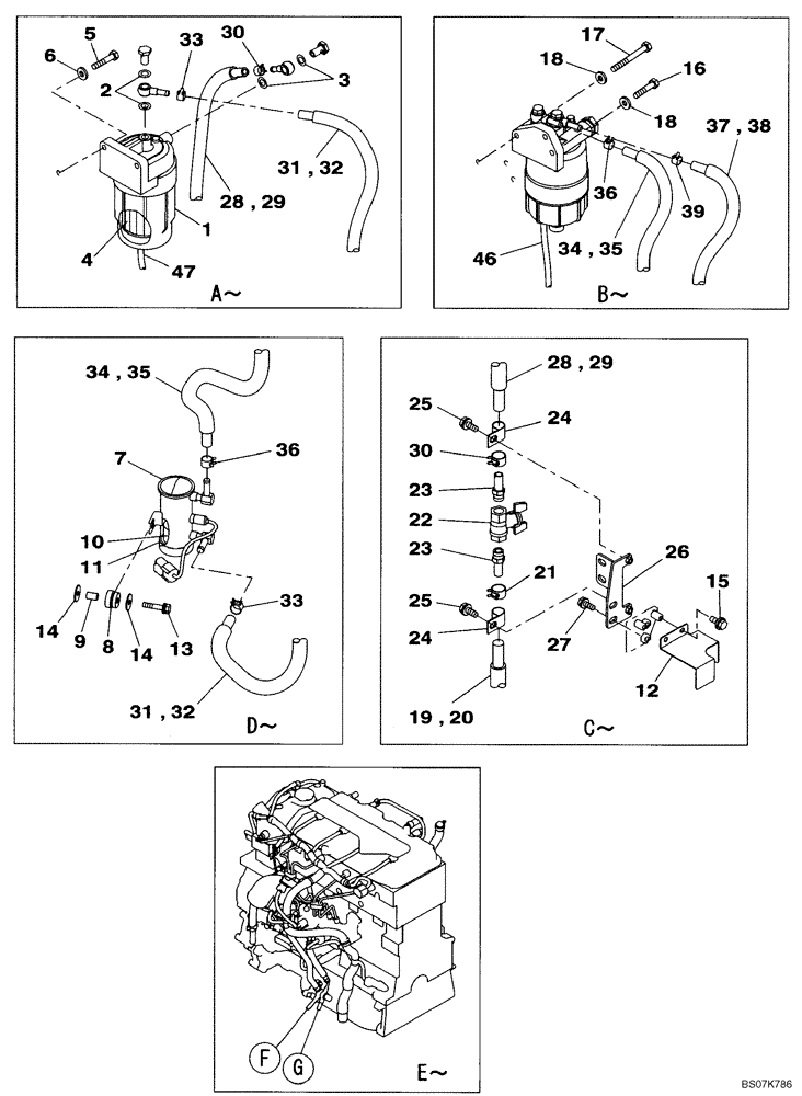 Схема запчастей Case CX135SR - (03-02[02]) - FUEL LINES (03) - FUEL SYSTEM