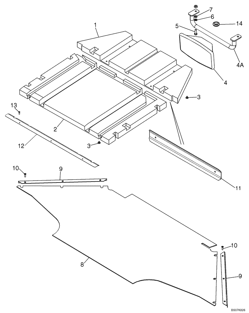 Схема запчастей Case 850L - (09-19) - CANOPY, ROPS - HEADLINER, FLOORMAT AND MIRROR (09) - CHASSIS/ATTACHMENTS