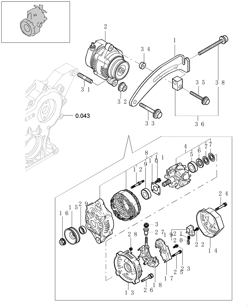 Схема запчастей Case CX20B - (0.400[01]) - CURRENT GENERATOR (55) - ELECTRICAL SYSTEMS