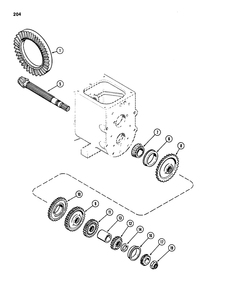 Схема запчастей Case 586D - (204) - TRANSAXLE COUNTERSHAFT, 2 AND 4 WHEEL DRIVE, TRANSMISSION SERIAL NO. 16270319 AND AFTER (21) - TRANSMISSION