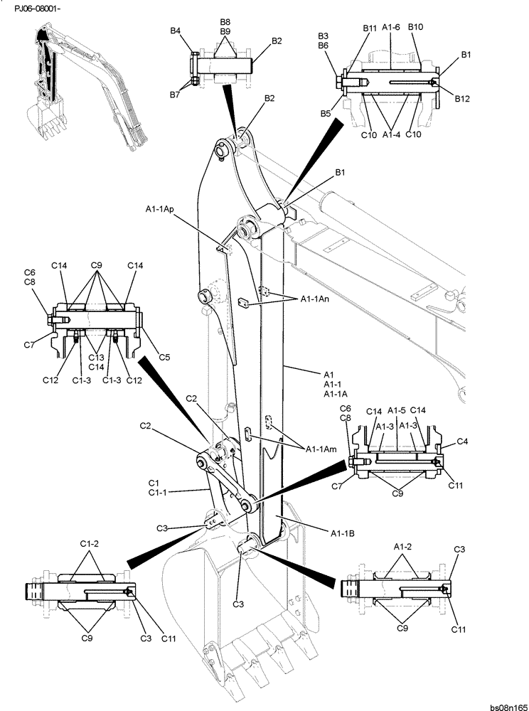 Схема запчастей Case CX50B - (05-025) - ARM ASY, LONG 1.87M (6FT 2IN) (PY12B00122F1 & PY12B00117F1 & PY12B00073F1) OPTIONAL PARTS