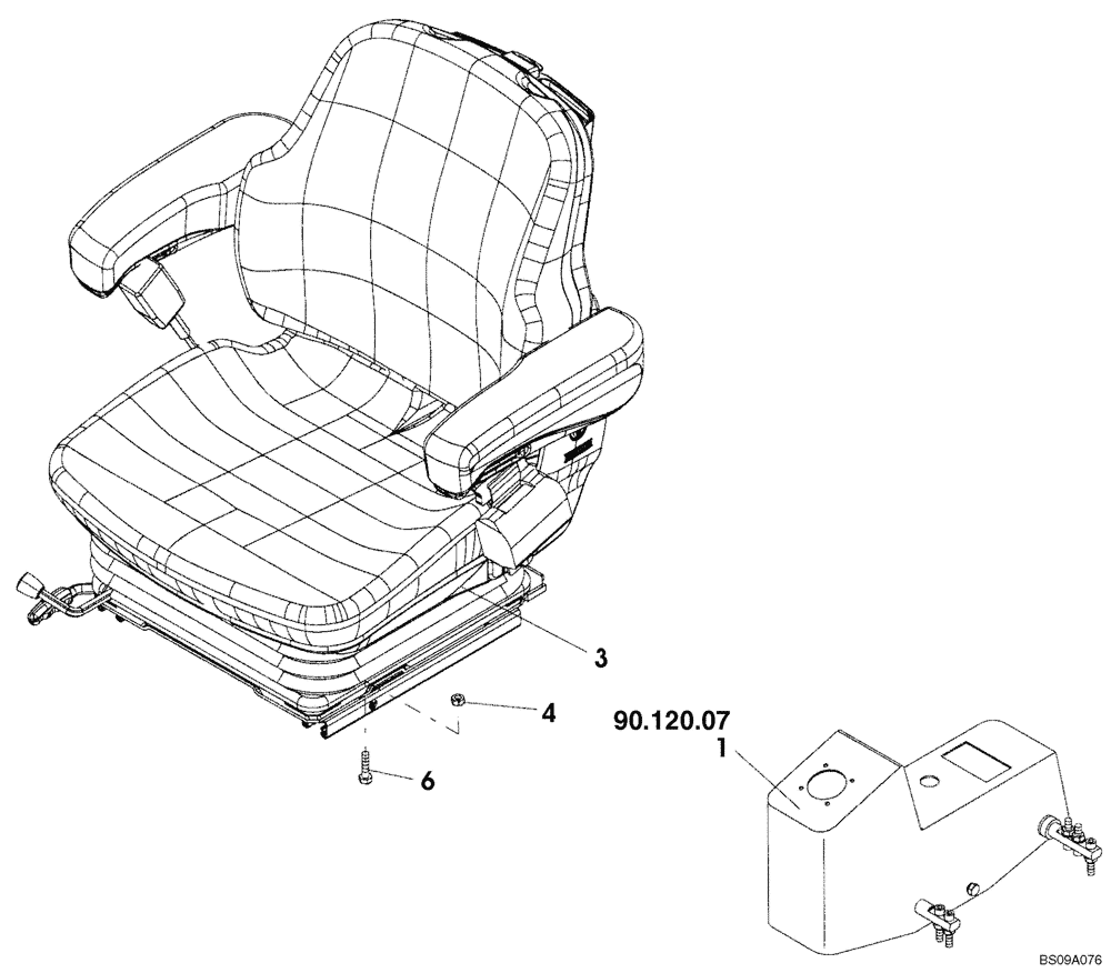 Схема запчастей Case SV212 - (90.120.02) - SEAT ASSY (90) - PLATFORM, CAB, BODYWORK AND DECALS