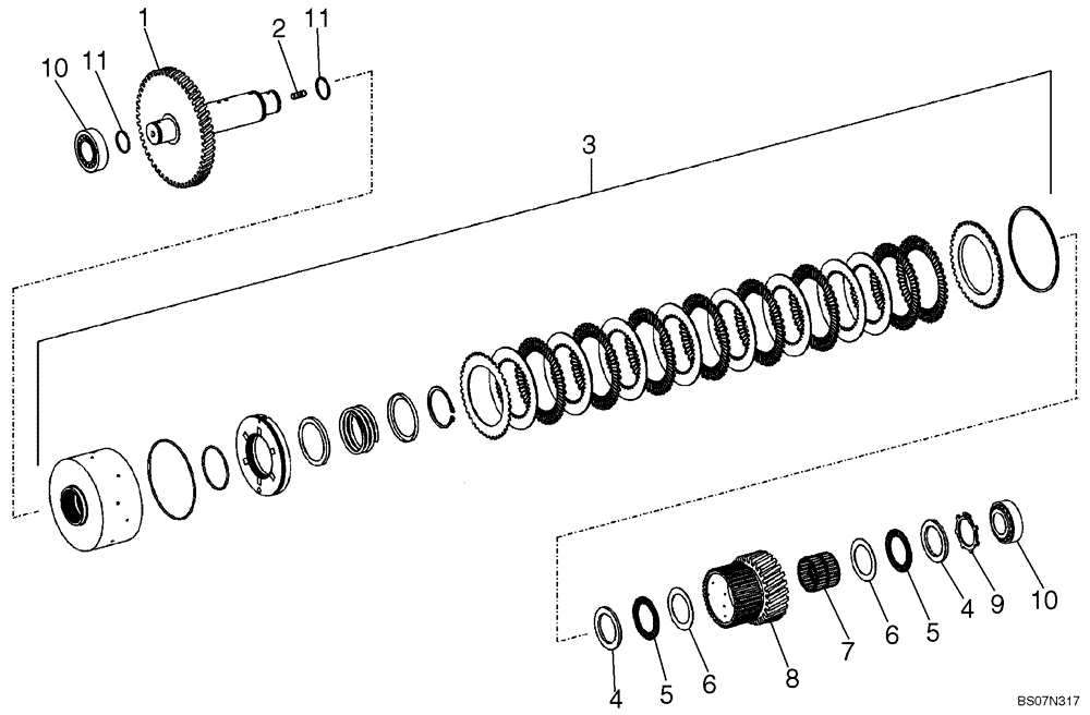 Схема запчастей Case 621E - (06-26) - TRANSMISSION - CLUTCH ASSY, FIRST - P.I.N. N8F203848 AND AFTER (06) - POWER TRAIN