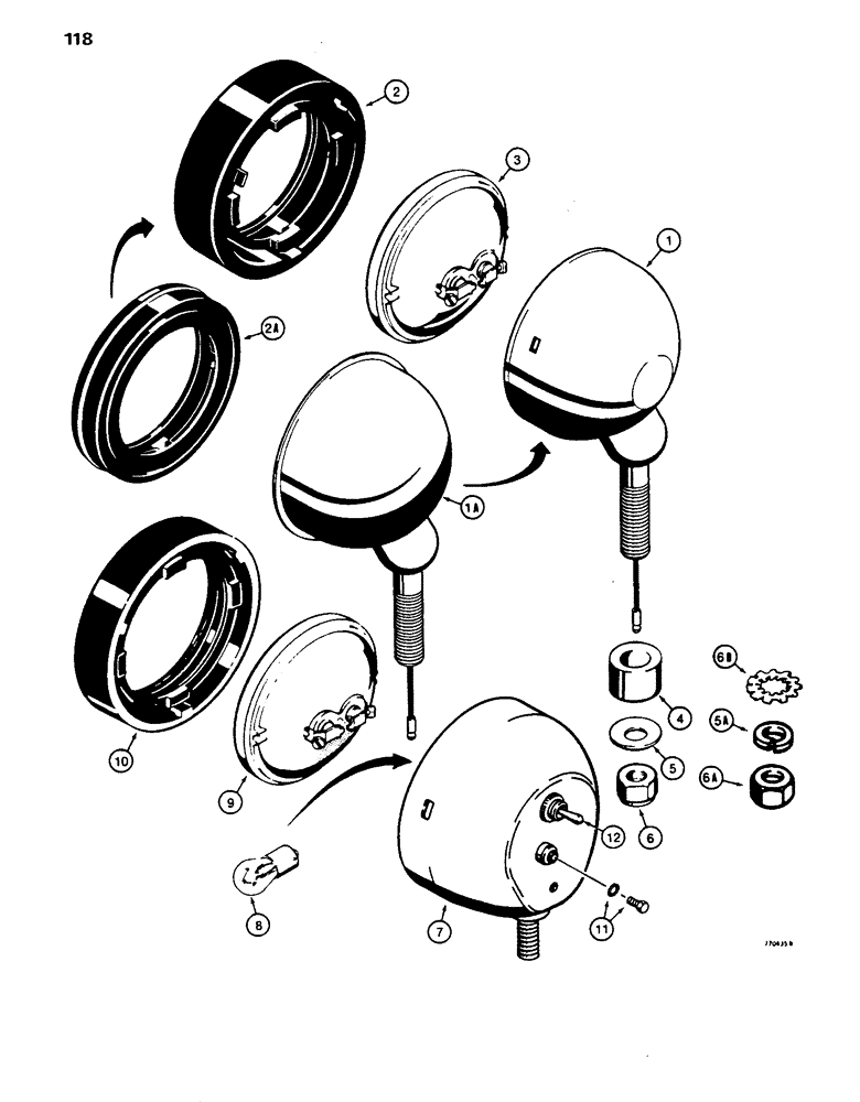 Схема запчастей Case 480D - (118) - TRACTOR LAMPS, D88684 REAR FLOOD LAMP (55) - ELECTRICAL SYSTEMS