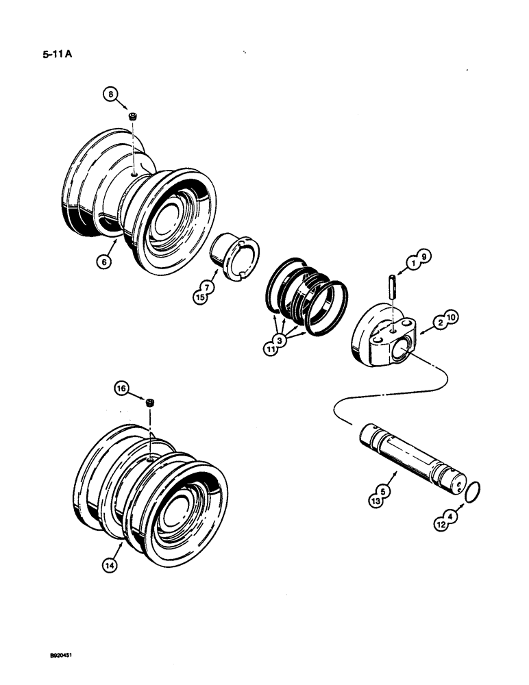 Схема запчастей Case 1187C - (5-11A) - TRACK ROLLERS, P.I.N JAK0033244 AND AFTER (11) - TRACKS/STEERING