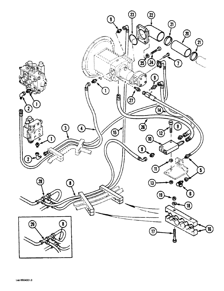 Схема запчастей Case 1088 - (8B-16) - HYDRAULIC PUMP LINES, PUMP TO SWING VALVE, SOLENOID VALVE (08) - HYDRAULICS