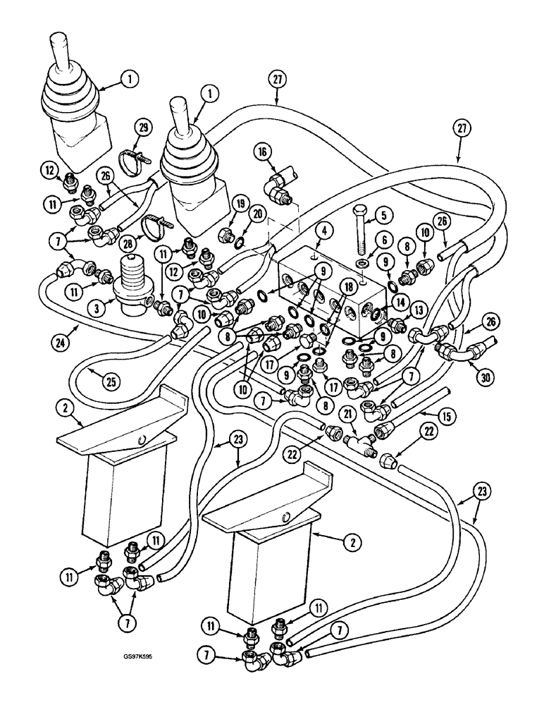 Схема запчастей Case 220B - (8-068) - HYDRAULIC CIRCUIT FOR CONTROLS, MANIFOLD TO HAND & FOOT CONTROL VALVES, P.I.N. 74510 - 74569 (08) - HYDRAULICS