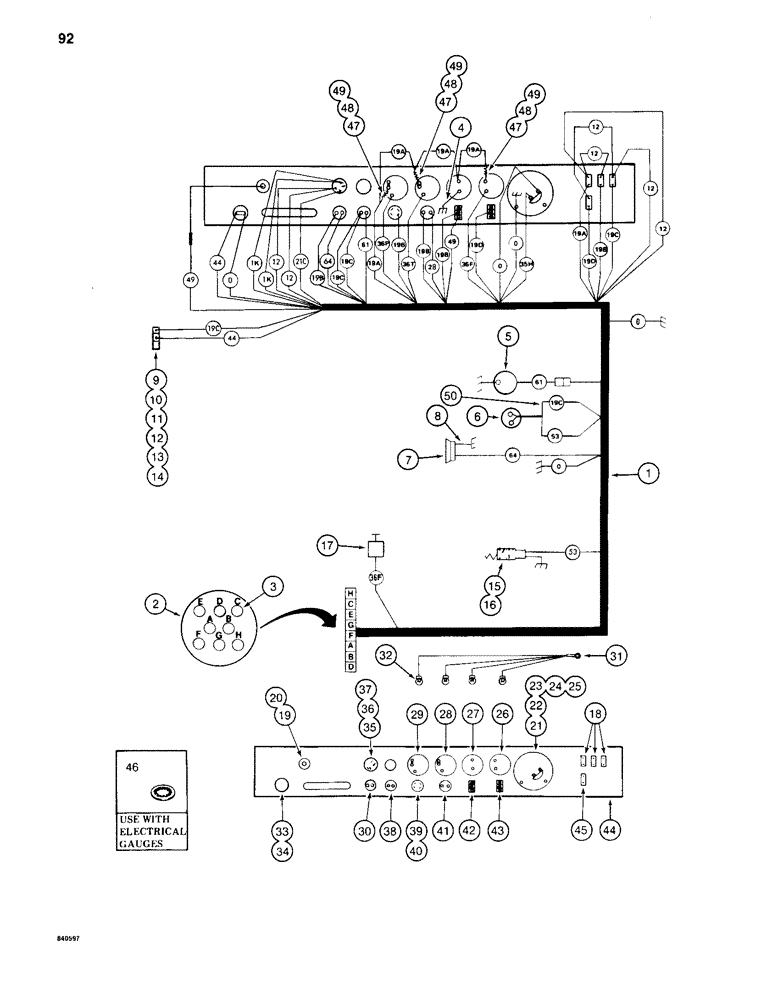 Схема запчастей Case 880C - (092) - INSTRUMENTS AND TURNTABLE HARNESS, BEFORE PIN 6205236 (06) - ELECTRICAL SYSTEMS