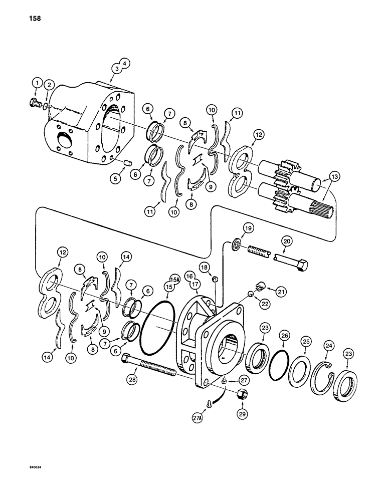 Схема запчастей Case 880C - (158) - S515589 TRACK DRIVE HYDRAULIC MOTOR, LONG 7-ROLLER TRACK PIN 6205625 AND AFTER (04) - UNDERCARRIAGE