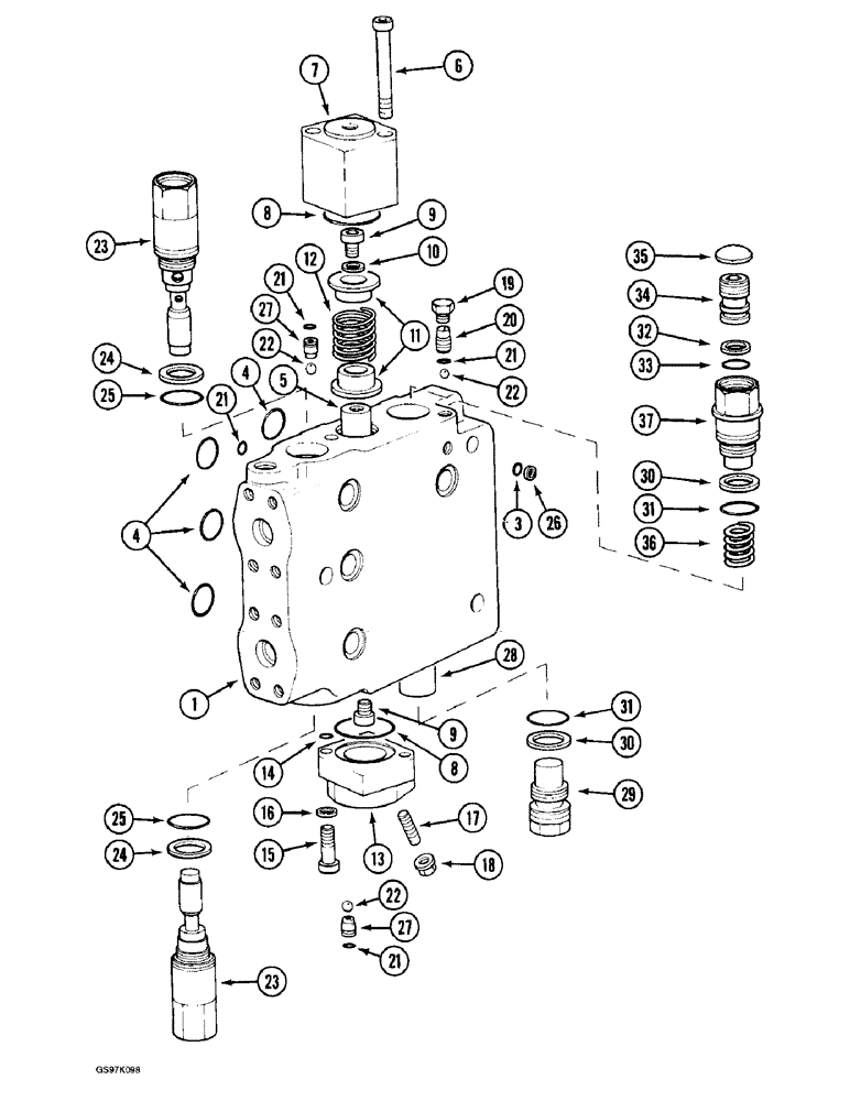 Схема запчастей Case 888 - (7-16) - P3343686 DRIVE CONTROL VALVE, TRACK DRIVE SECTION (07) - BRAKES