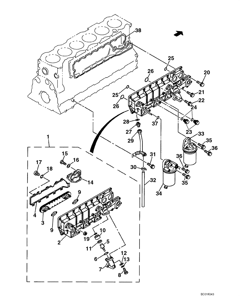 Схема запчастей Case CX800 - (02-18) - OIL COOLER - OIL FILTER (02) - ENGINE