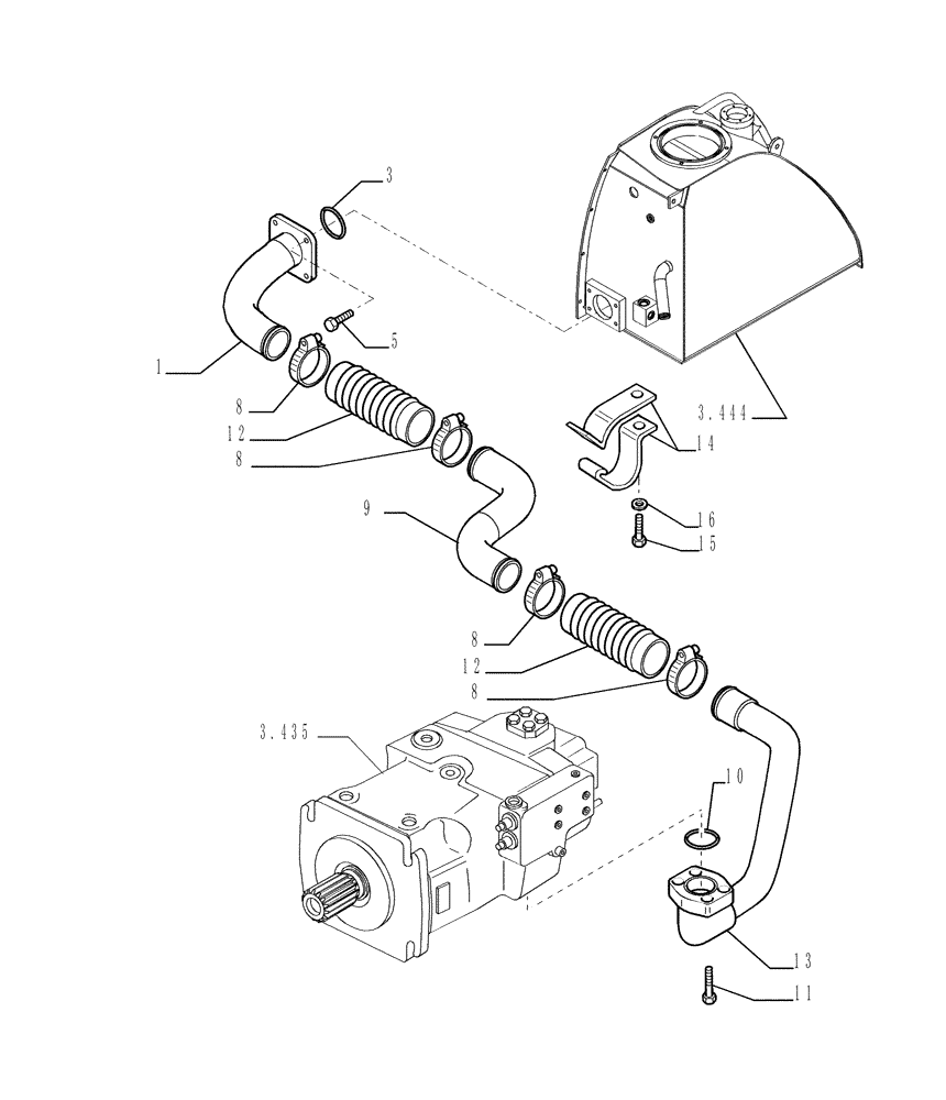 Схема запчастей Case 1850K - (3.434[01]) - HYDRAULIC SYSTEM PIPING (04) - UNDERCARRIAGE