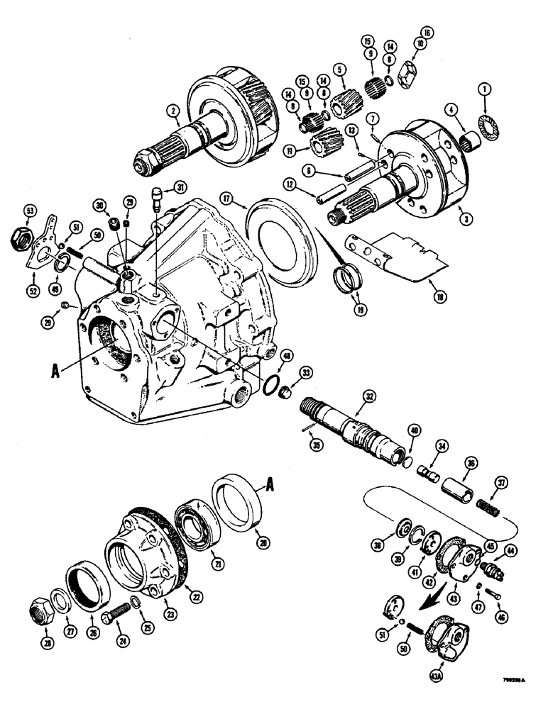 Схема запчастей Case 350B - (098) - POWER SHUTTLE, PINION CAGE, OUTPUT SHAFT, AND VALVE (03) - TRANSMISSION