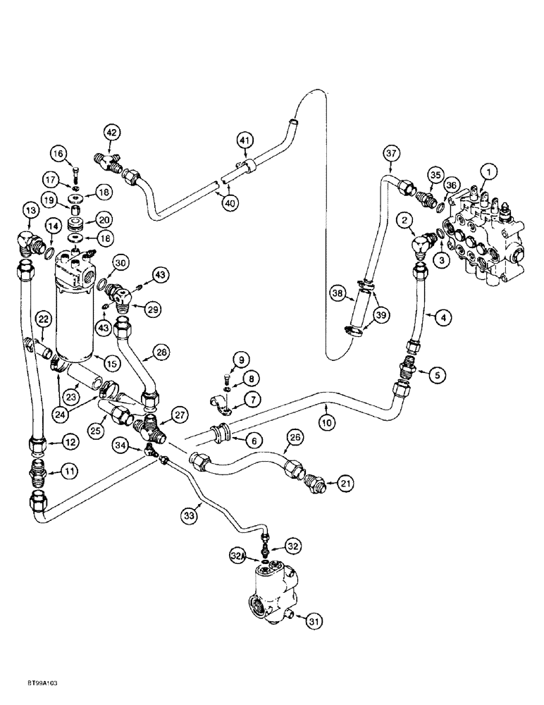 Схема запчастей Case 586E - (8-06) - FORKLIFT HYDRAULIC CIRCUIT, RETURN LINES AND FILTER CONNECTIONS (08) - HYDRAULICS