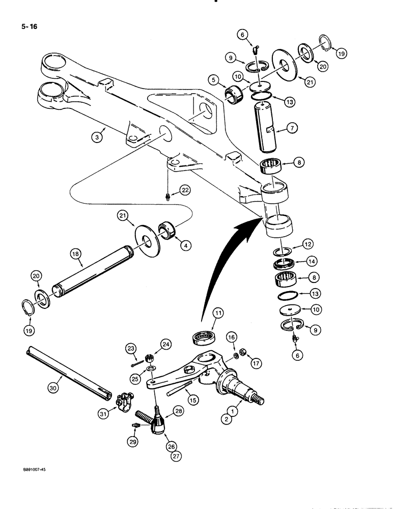 Схема запчастей Case 480E - (5-16) - FRONT AXLE AND SPINDLES, P.I.N. 17003108 AND AFTER (05) - STEERING