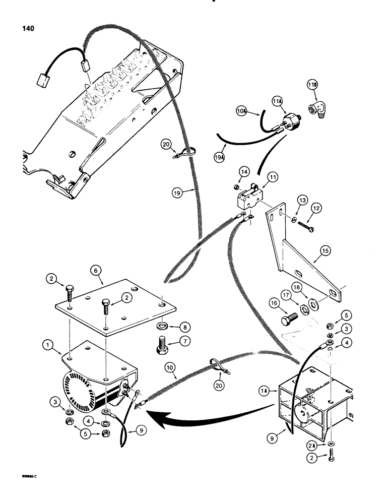 Схема запчастей Case 580E - (140) - BACKUP ALARM (04) - ELECTRICAL SYSTEMS