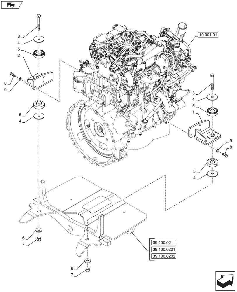 Схема запчастей Case 580SN WT - (10.001.05) - ENGINE, SUPPORT (10) - ENGINE