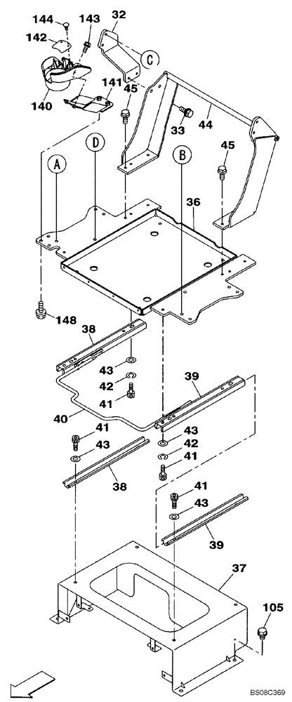 Схема запчастей Case CX350B - (09-18) - OPERATORS COMPARTMENT - BOX - GUIDE, SLIDE (09) - CHASSIS