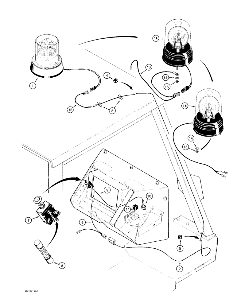 Схема запчастей Case 480F LL - (4-44) - ROTATING BEACON AND CIRCUIT (04) - ELECTRICAL SYSTEMS