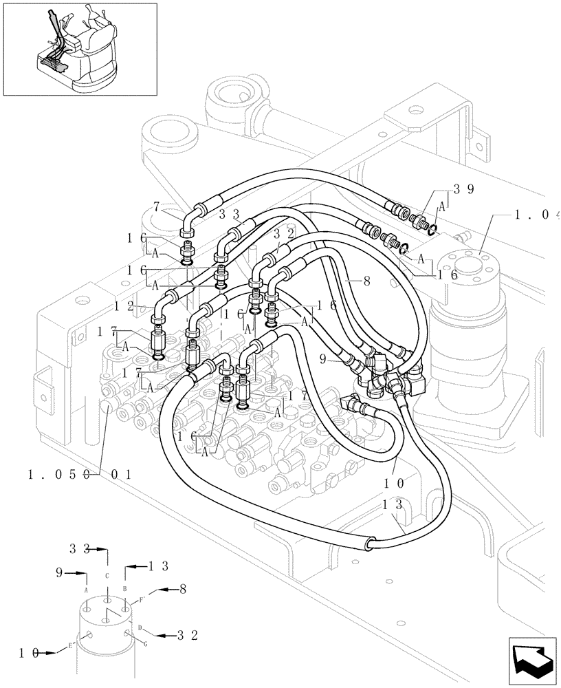 Схема запчастей Case CX16B - (1.050[17]) - CONTROL VALVE PIPING (35) - HYDRAULIC SYSTEMS