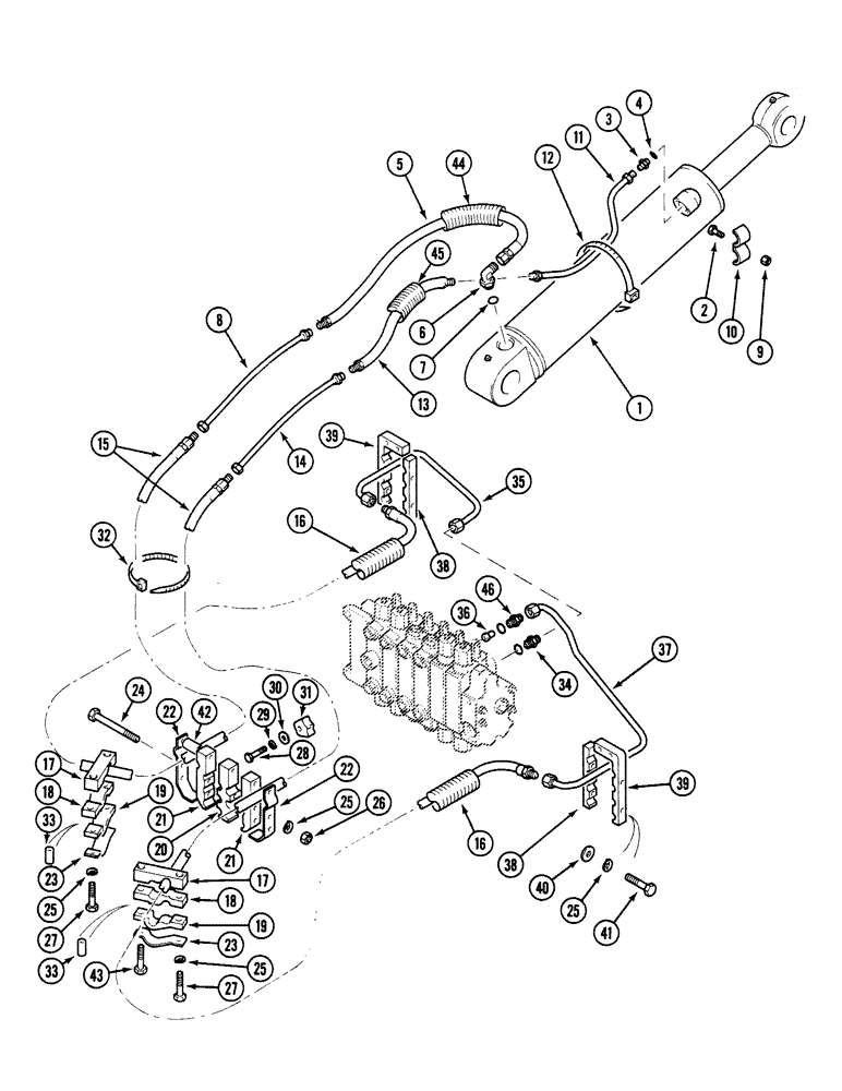 Схема запчастей Case 580SK - (8-206) - HYDRAULIC CIRCUIT DIPPER CYLINDER, SIDESHIFT, NOT FOR PRESTIGE, S/N JJH0045481 AND UP (08) - HYDRAULICS